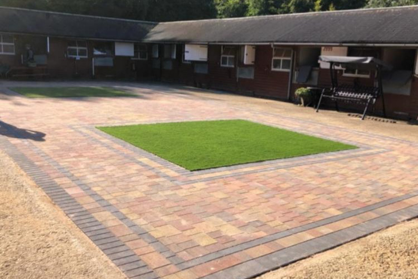completed block paved driveway, project view 3